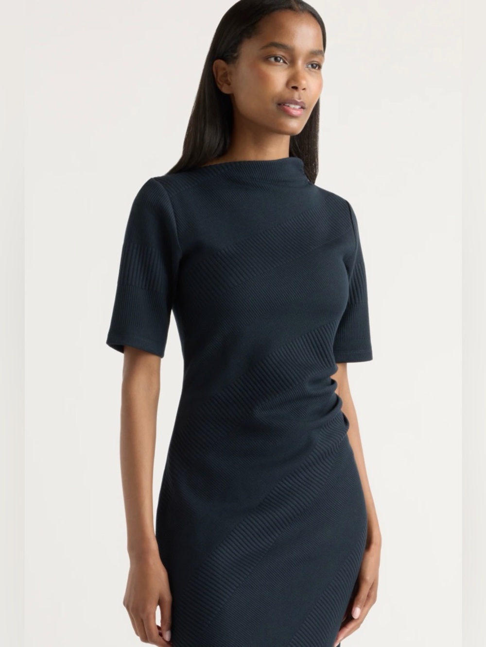 Modern Citizen Evie ribbed Knit Jersey Dress Navy Textured Midi Dress small - Picture 7 of 9